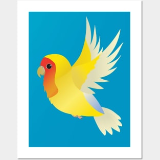 Flying yellow peach faced lovebird Posters and Art